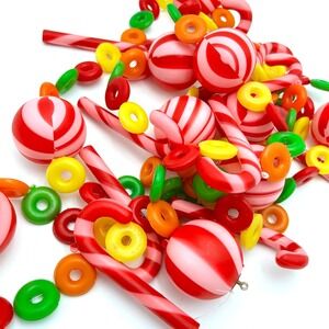 Vintage Blow Mold Candy Garland Lifesavers Peppermint Balls Candy Canes 8.5 Ft